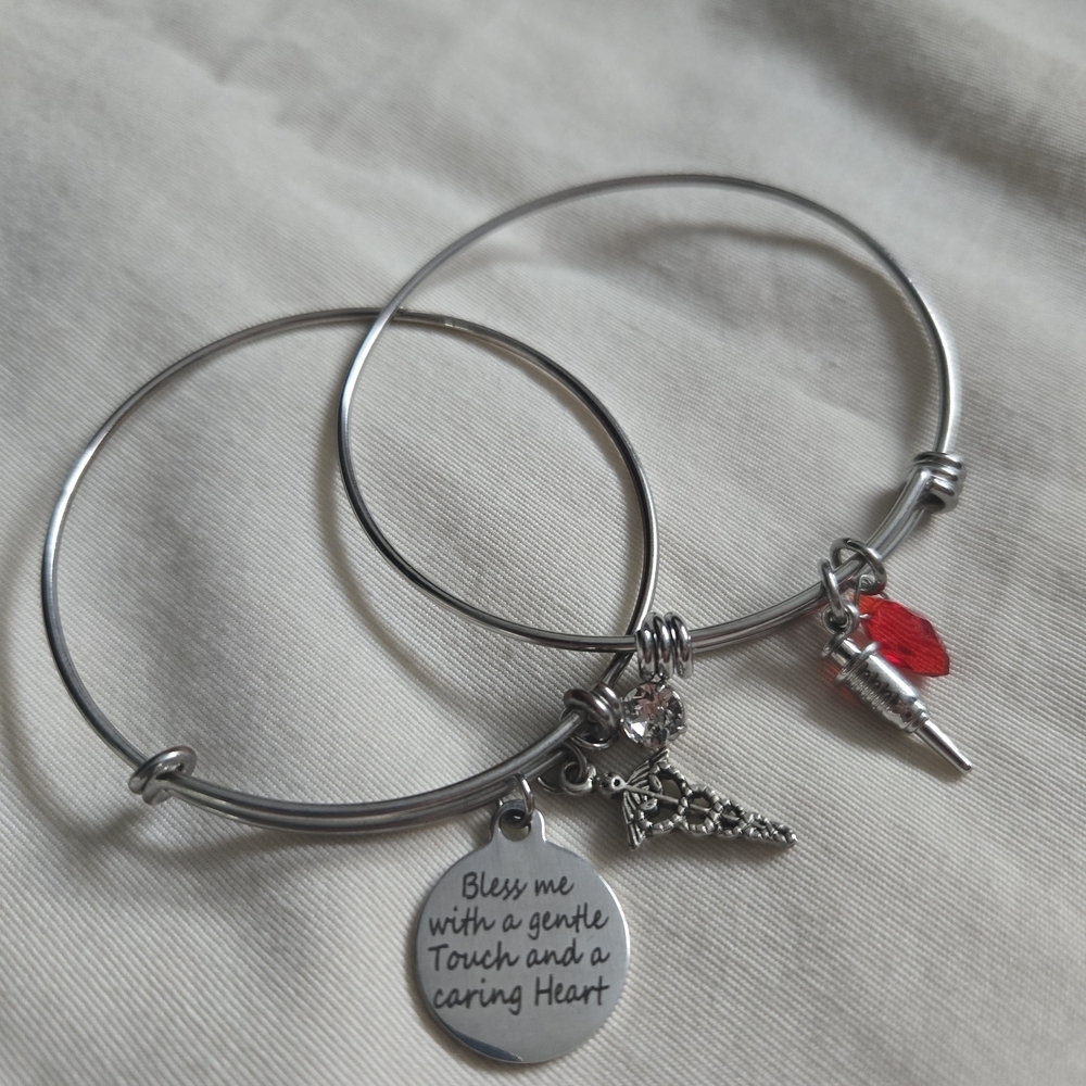 Silver Healthcare Worker Nurse Charms Set Of Two Adjustable Bracelets